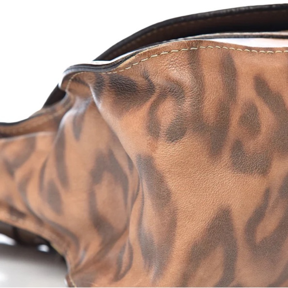 CHLOE Calfskin Leopard Print Medium Marcie Satchel Brown -Vintage -Authenticated - Picture 9 of 16